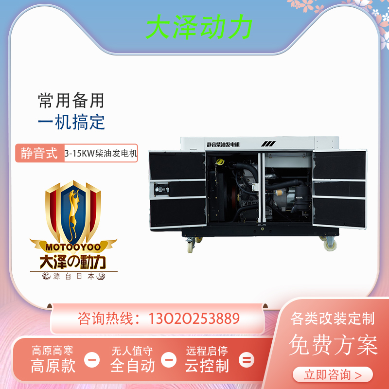 工程车载12KW静音柴油发电机