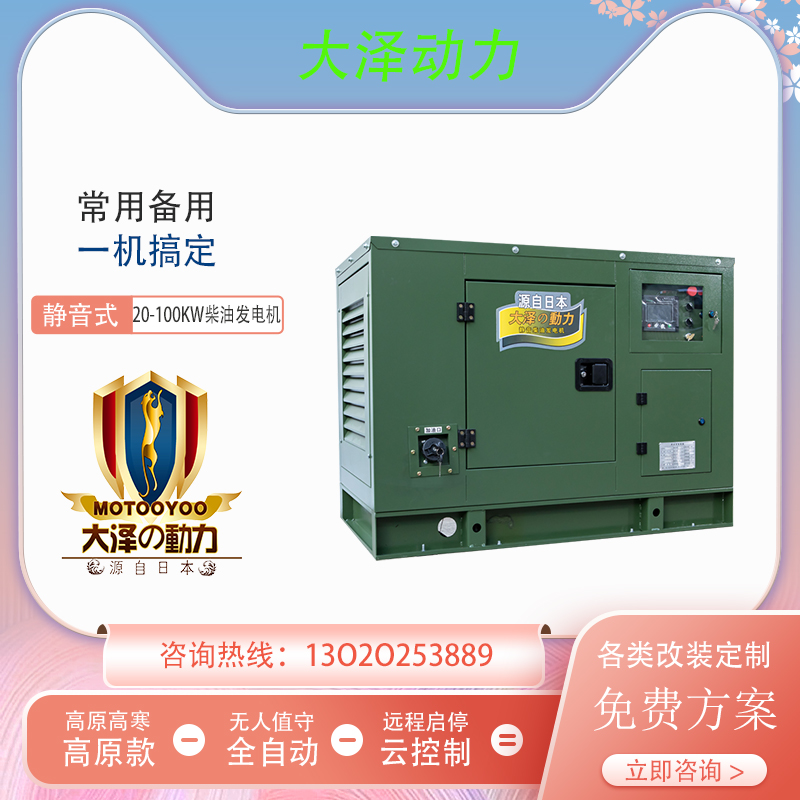 大泽动力水冷20KW静音柴油发电机
