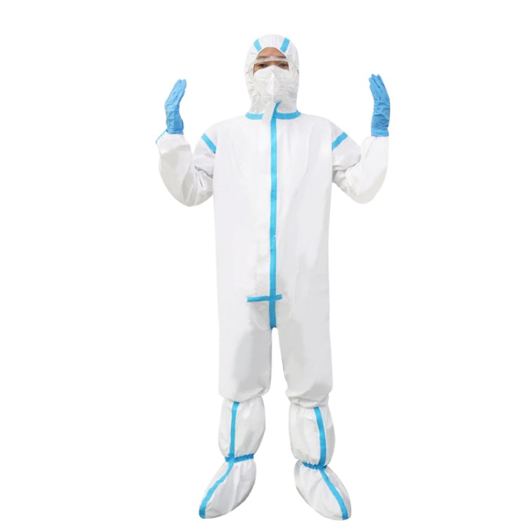 厂家直供蓝色胶条三连体防护服 医疗防疫专用 高效阻隔 量大价优