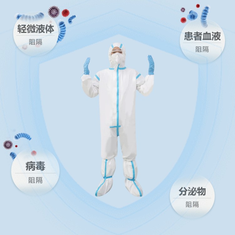 医用蓝色胶条三连体防护服 加厚面料 无菌车间生产 支持小批量采购
