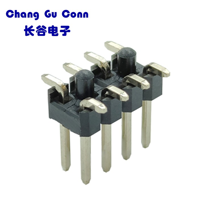 2.54间距彩色排针 用于常规 PCB 安装；弯针排针针脚成一定角度