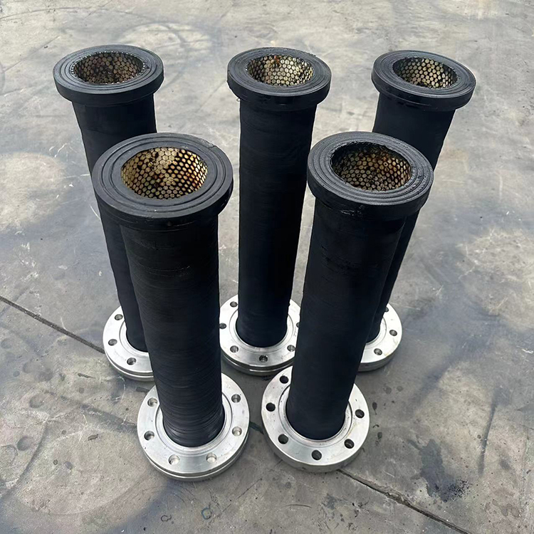 法兰连接矿浆输送陶瓷橡胶软管福硕衬氧化铝陶瓷片胶管