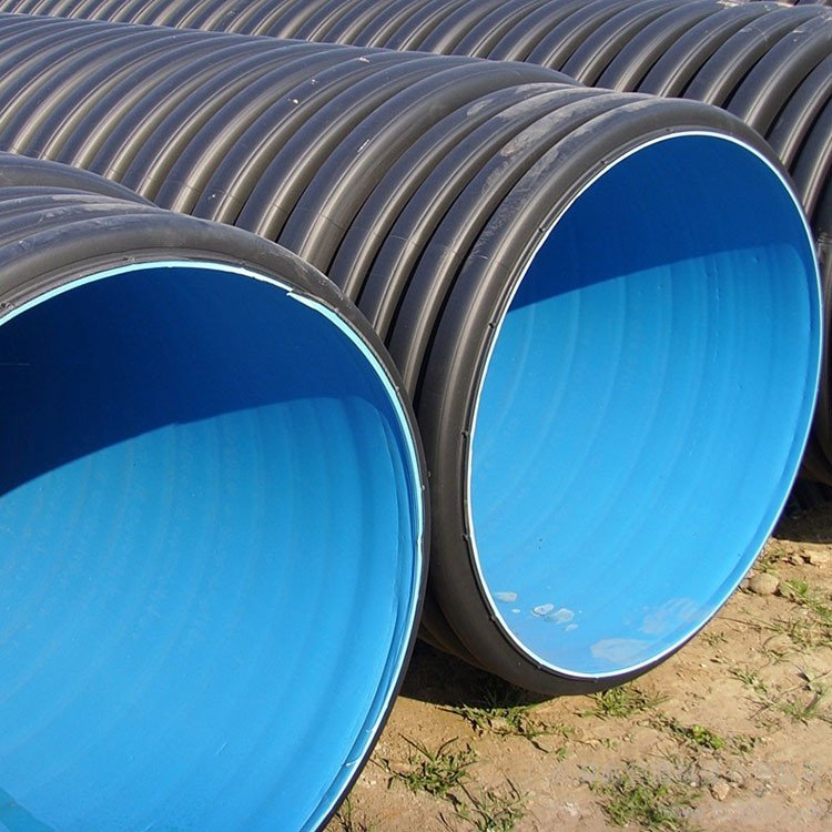 hdpe双壁波纹管污水管 乡村管网 排污排水管波纹 黑色蓝色塑料管
