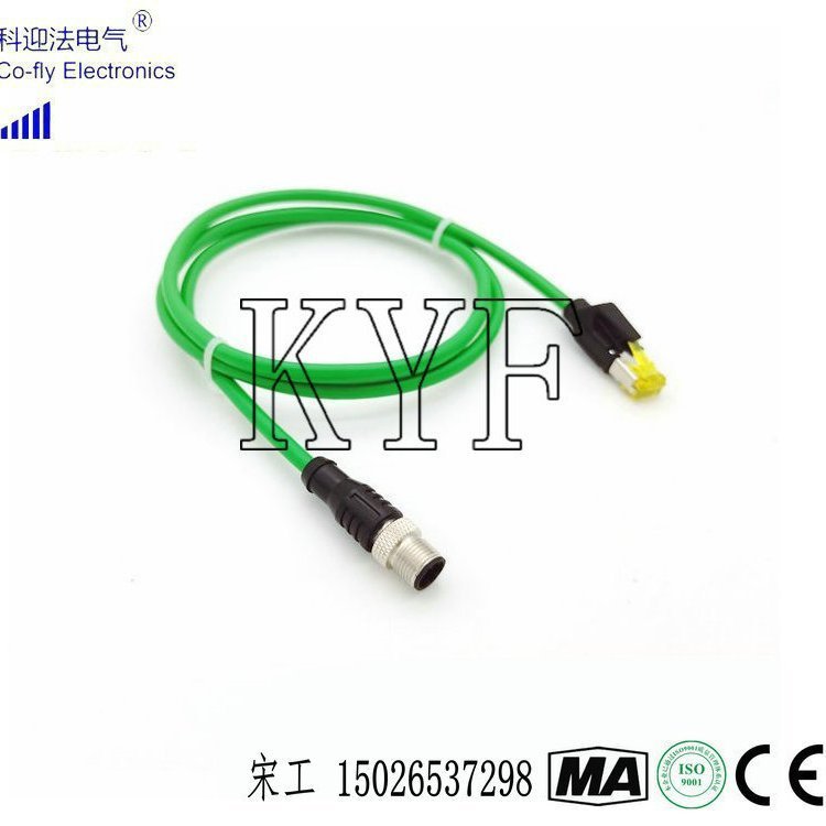PROFINET总线以太网D型M12圆形防水连接器转RJ45