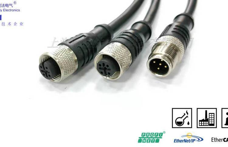 4芯M12百兆车载预铸工业以太网连接器；双端RJ45接头