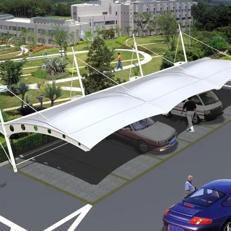 定制膜结构车棚 户外遮阳棚汽车钢结构 斜拉杆张拉棚