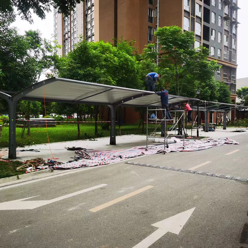 膜结构小区门头遮阳棚停车棚 电动车车棚 充电桩雨棚