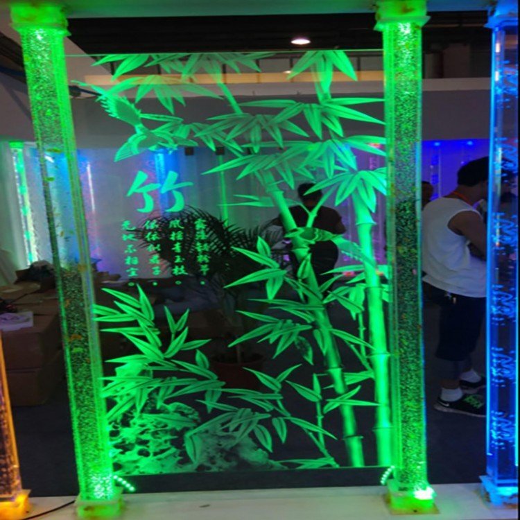 酒吧夜场,5mm激光内雕玻璃屏风玄关隔断夹丝夹绢艺术玻璃定制