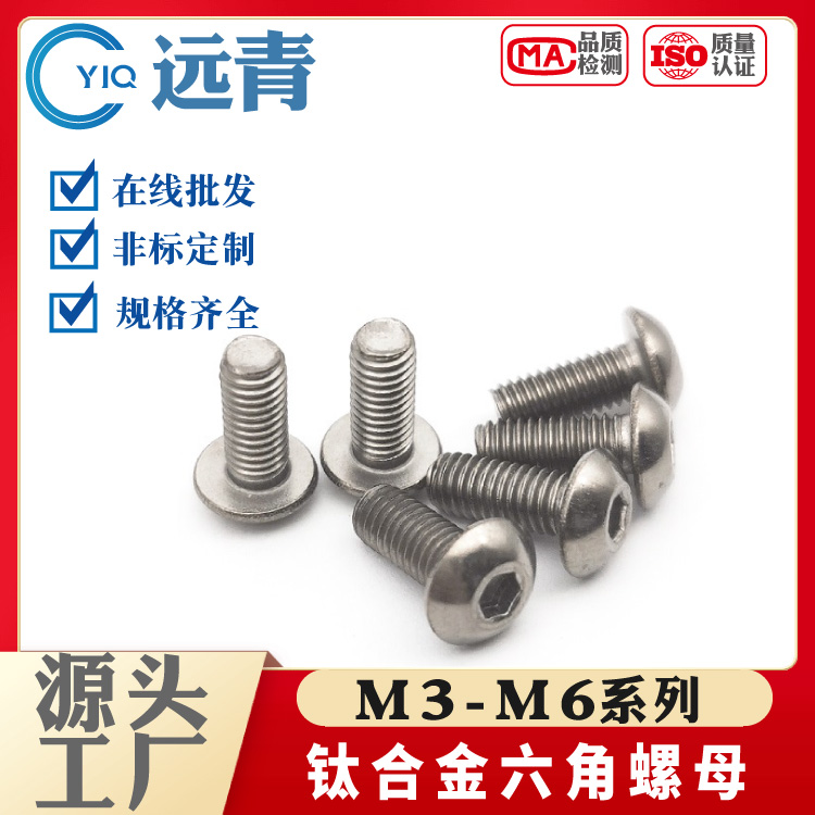 钛合金纯钛TA2钛螺丝7380半圆头内六角螺丝 圆杯盘头内六角螺栓