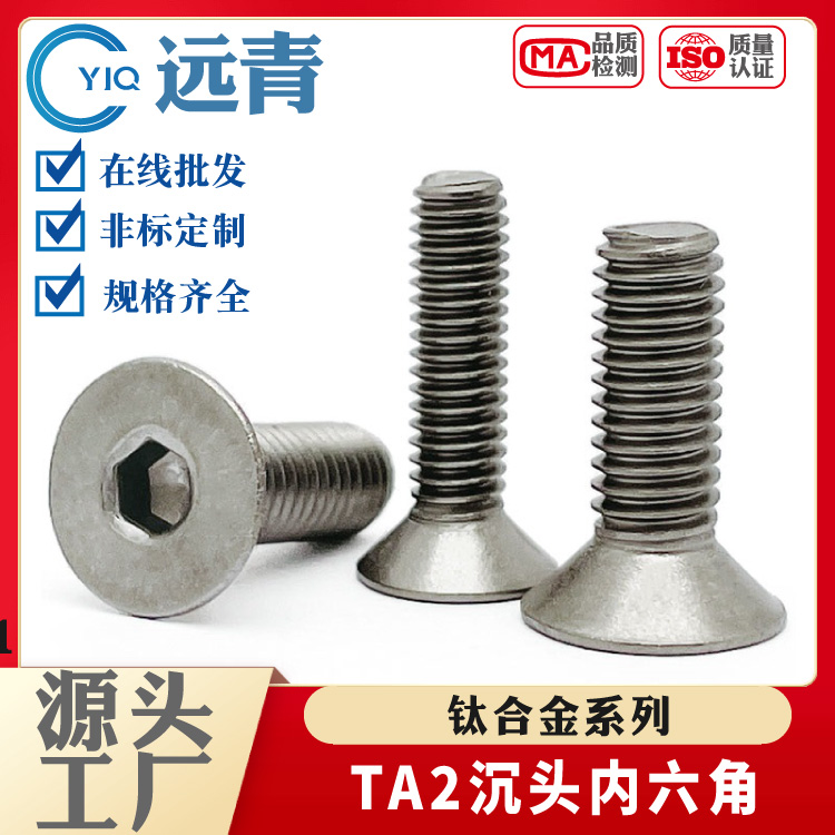 钛合金螺丝TA2纯钛沉头内六角螺钉平头六角锥头机钉M2-M4M5M6M8