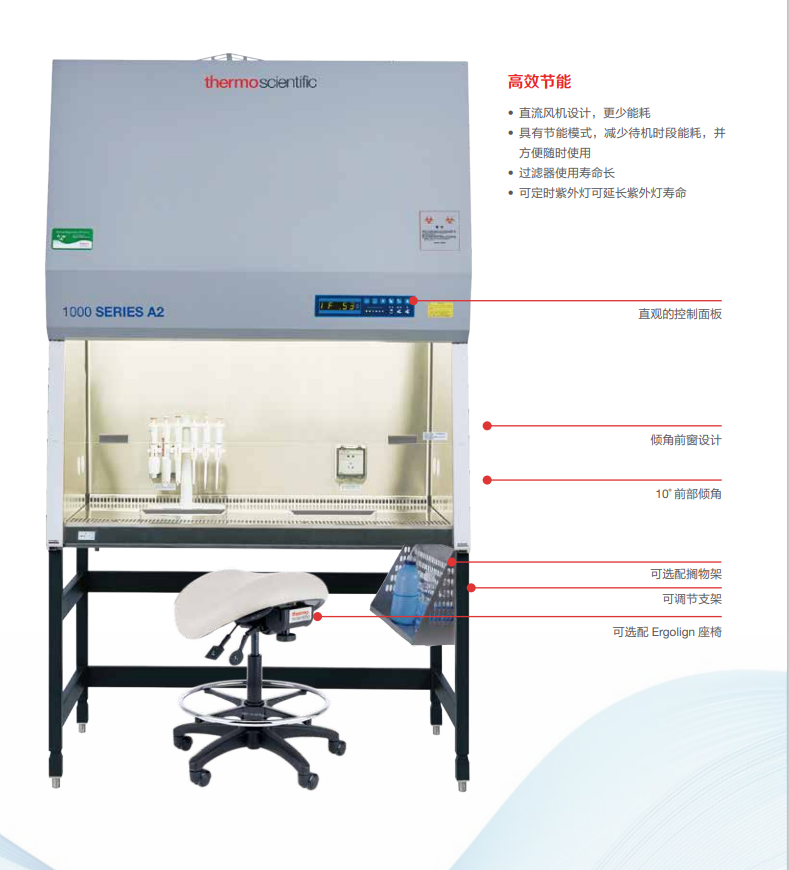 美国赛默飞进口生物安全柜Thermo1574-A-GP一体成型不锈钢内壁