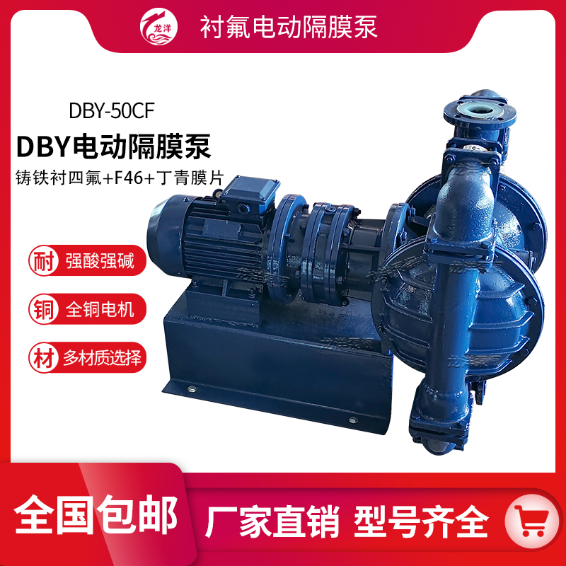 龙洋泵阀 DBY系列 衬氟电动隔膜泵 铸铁流体衬四氟材质